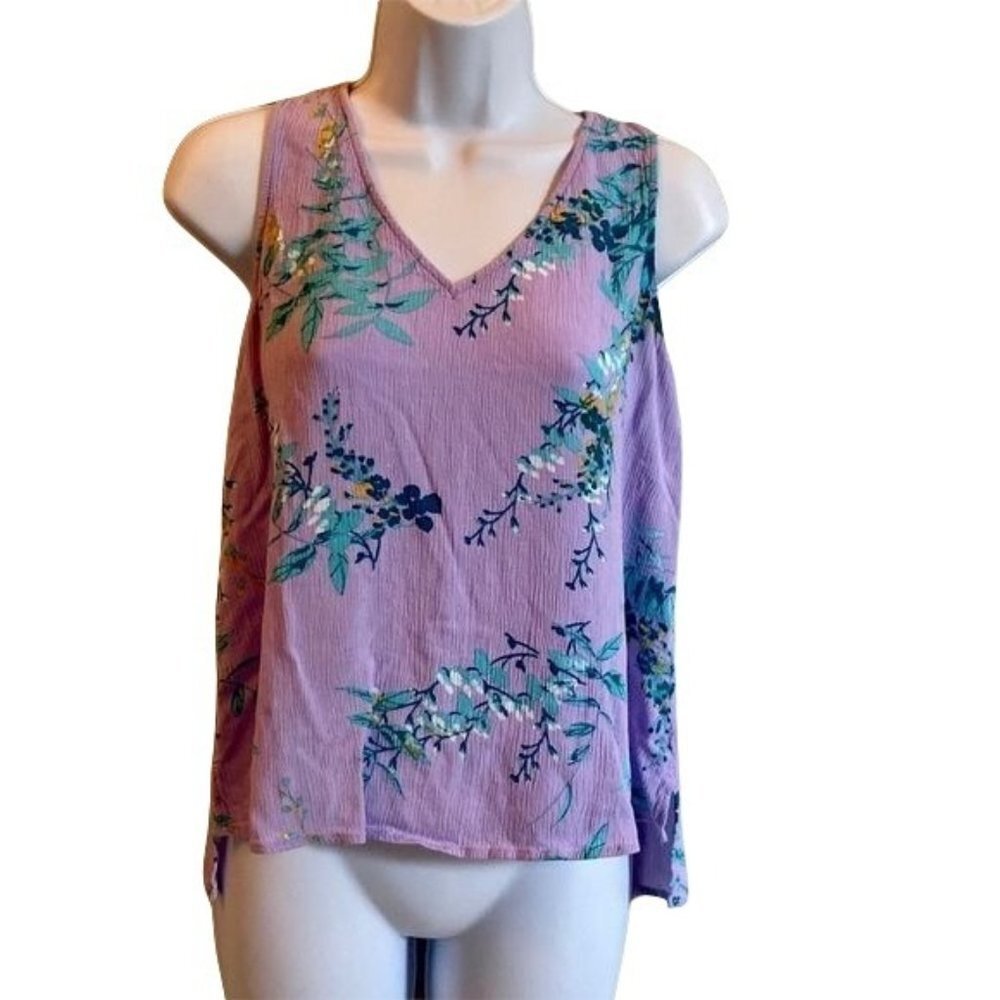 A.N.A. Sleeveless High Low Purple Floral Rayon Top Small